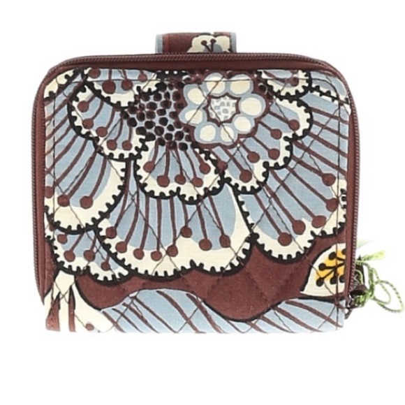 Vera Bradley mini wallet state blooms Brown blue print new with tags - Picture 2 of 6